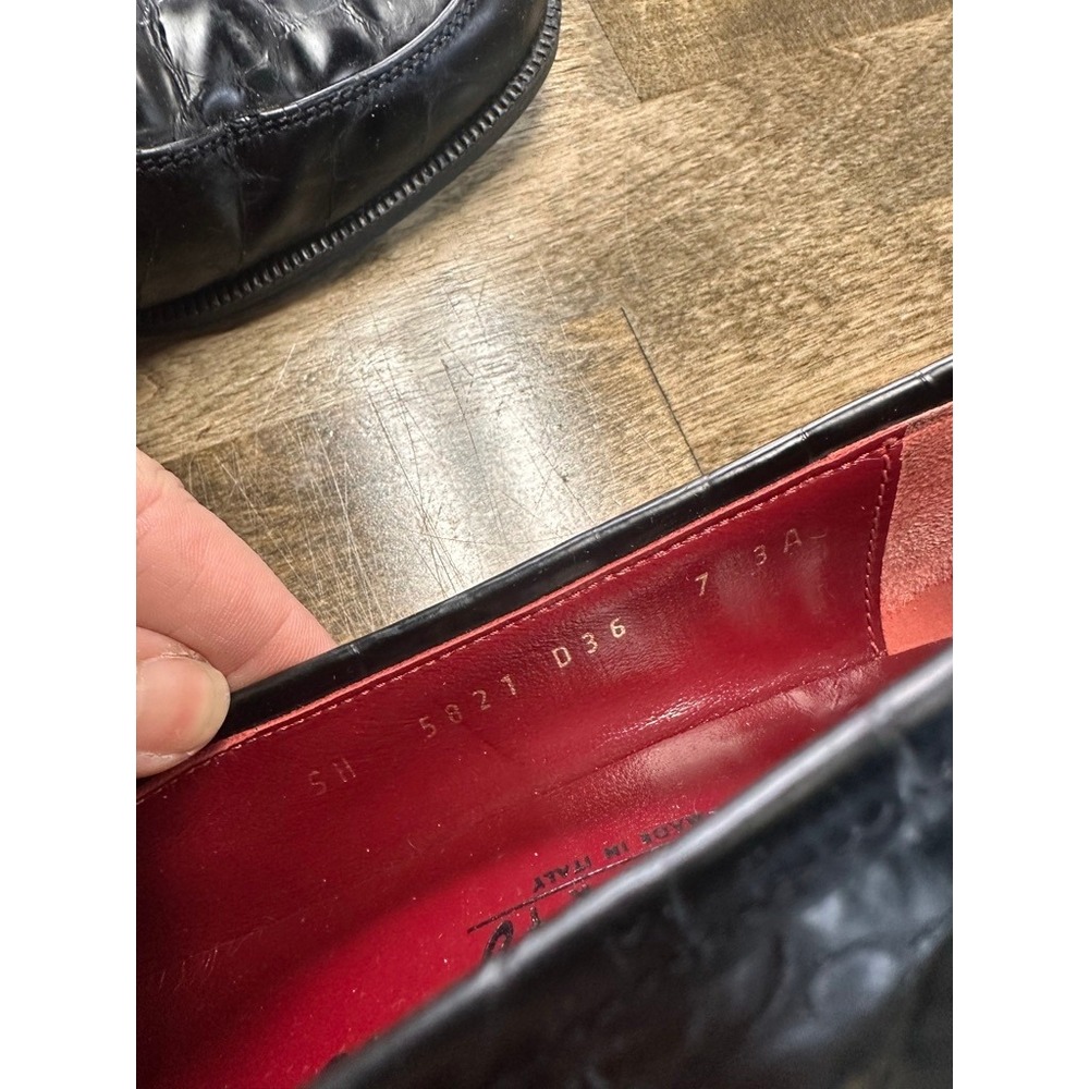 Salvatore Ferragamo Sport Black Croc Embossed Gancini Bit Loafers 7 3A Narrow - Picture 9 of 9